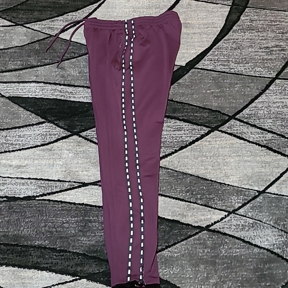VS PINK 2018 SKINNY SIDE SEAM LOGO BURGUNDY ZIPPER TRACK PANTS